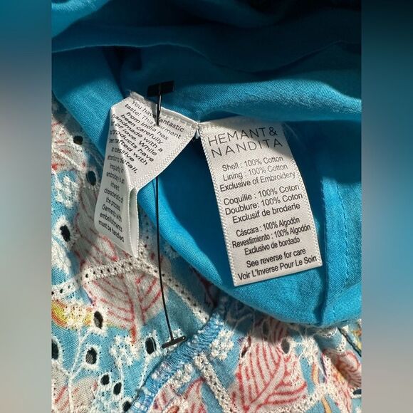 HEMANT AND NANDITA Lyna Short Floral One-Shoulder Dress in Turquoise Small NWT - Picture 6 of 7